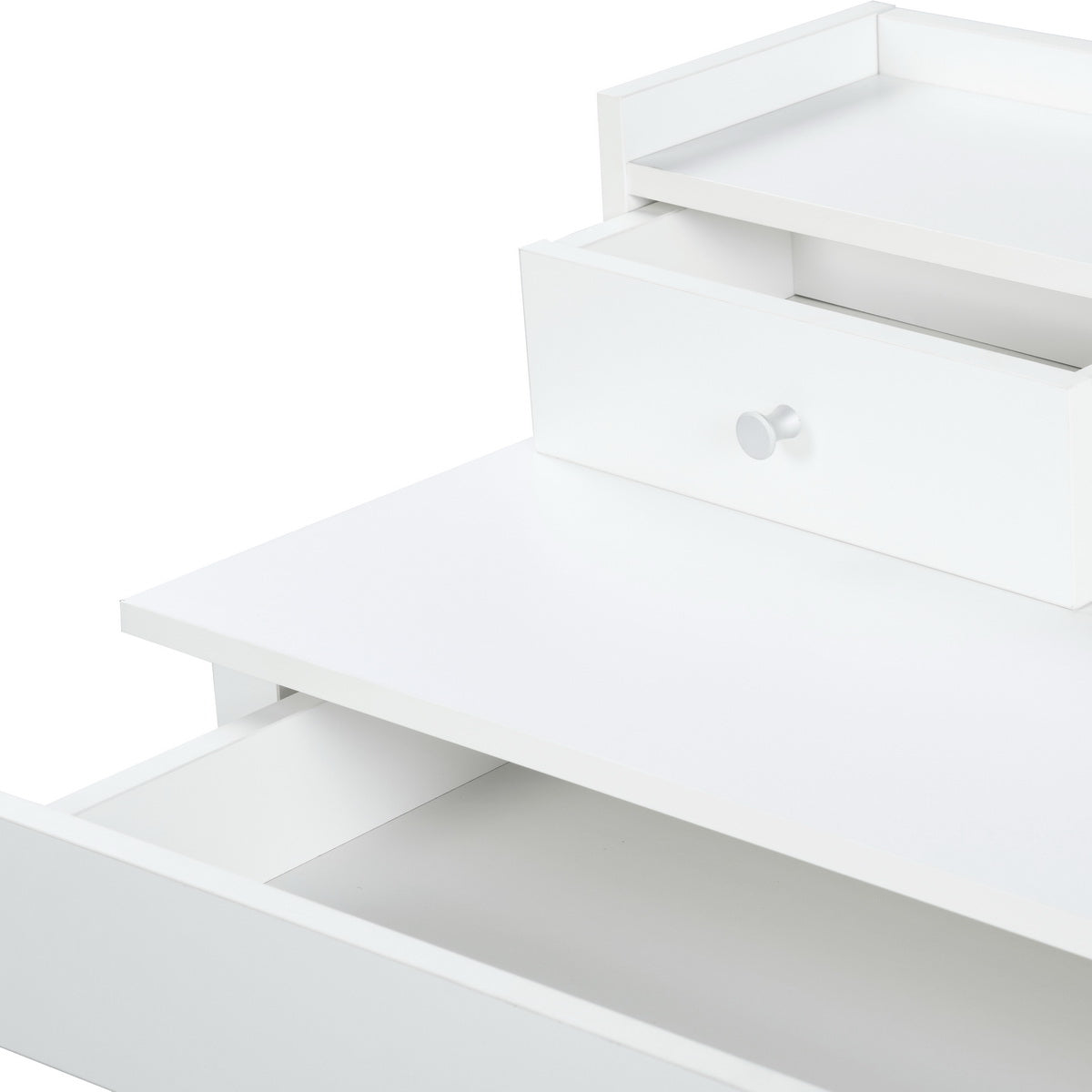 Table de coiffeuse/Bureau d'ordinateur en bois blanc avec rangement, 3 tiroirs et étagère - DEVAKI