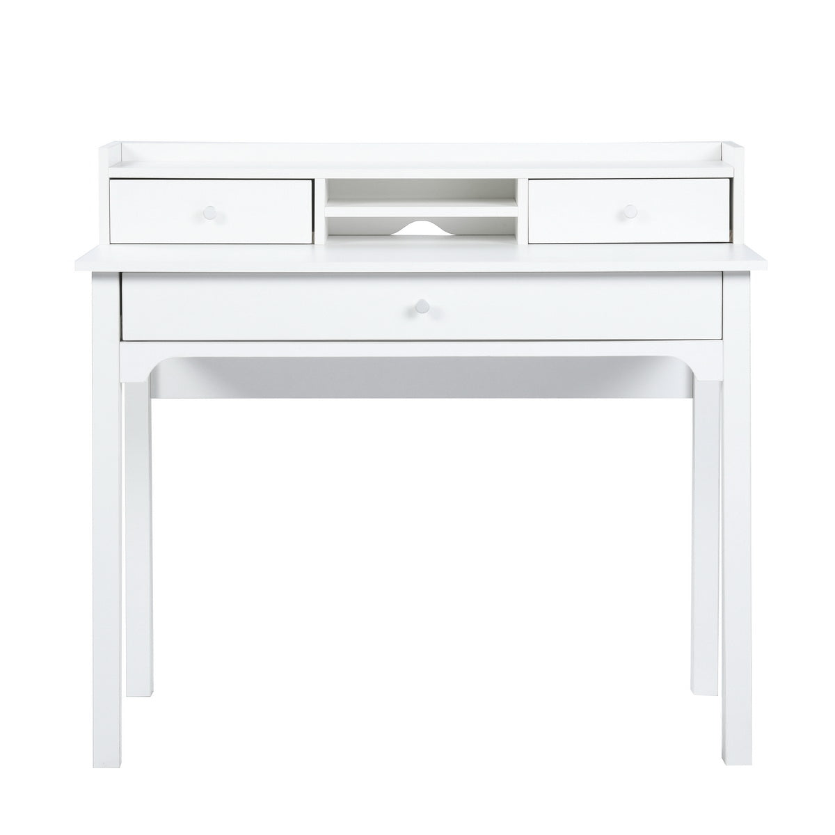 Table de coiffeuse/Bureau d'ordinateur en bois blanc avec rangement, 3 tiroirs et étagère - DEVAKI