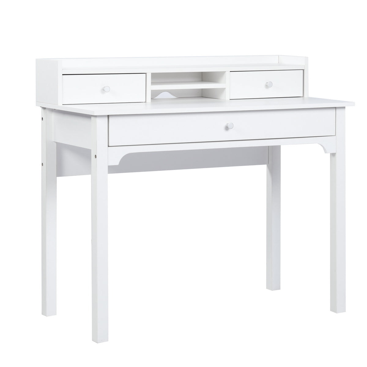 Table de coiffeuse/Bureau d'ordinateur en bois blanc avec rangement, 3 tiroirs et étagère - DEVAKI