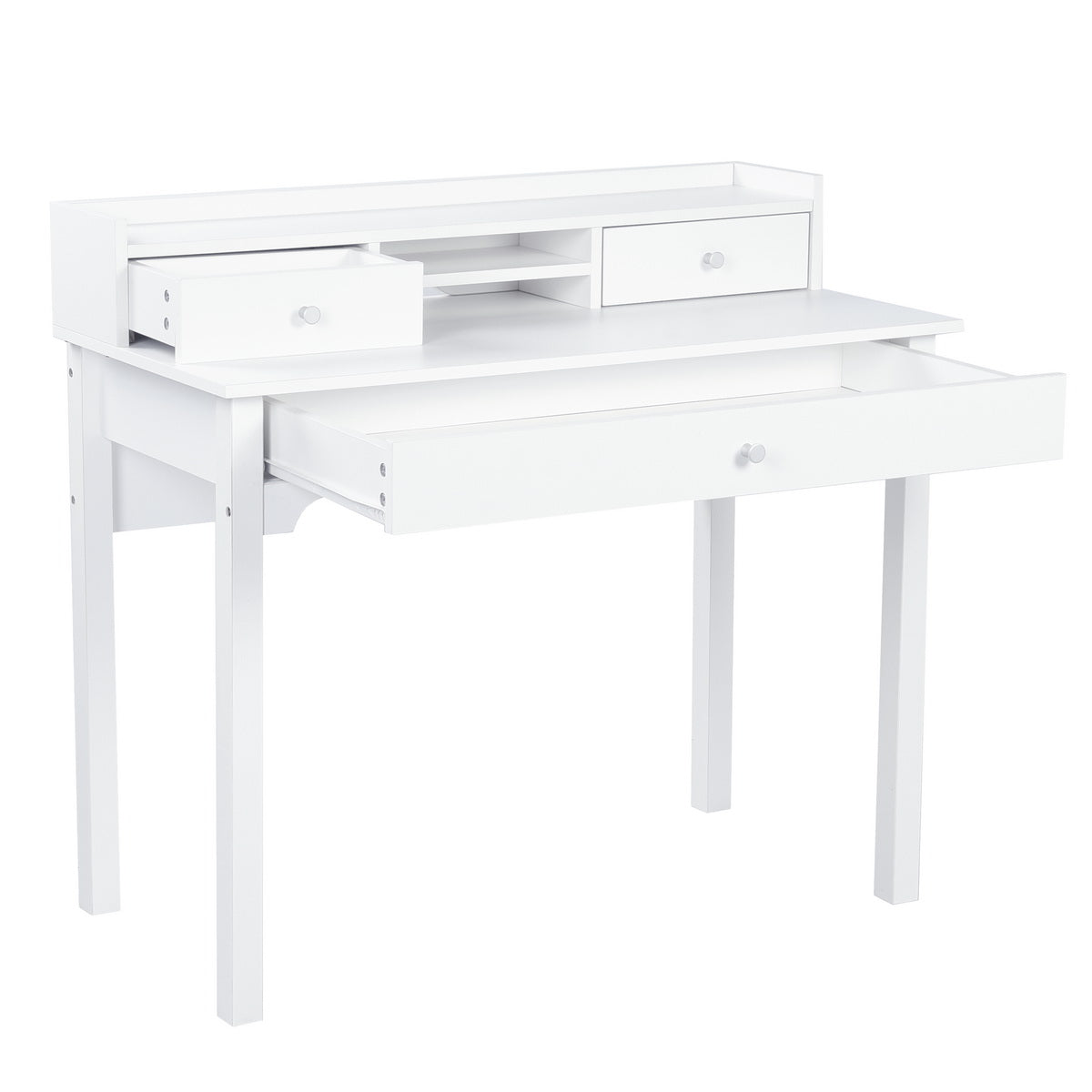 Table de coiffeuse/Bureau d'ordinateur en bois blanc avec rangement, 3 tiroirs et étagère - DEVAKI