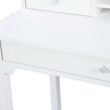 Table de coiffeuse/Bureau d'ordinateur en bois blanc avec rangement, 3 tiroirs et étagère - DEVAKI