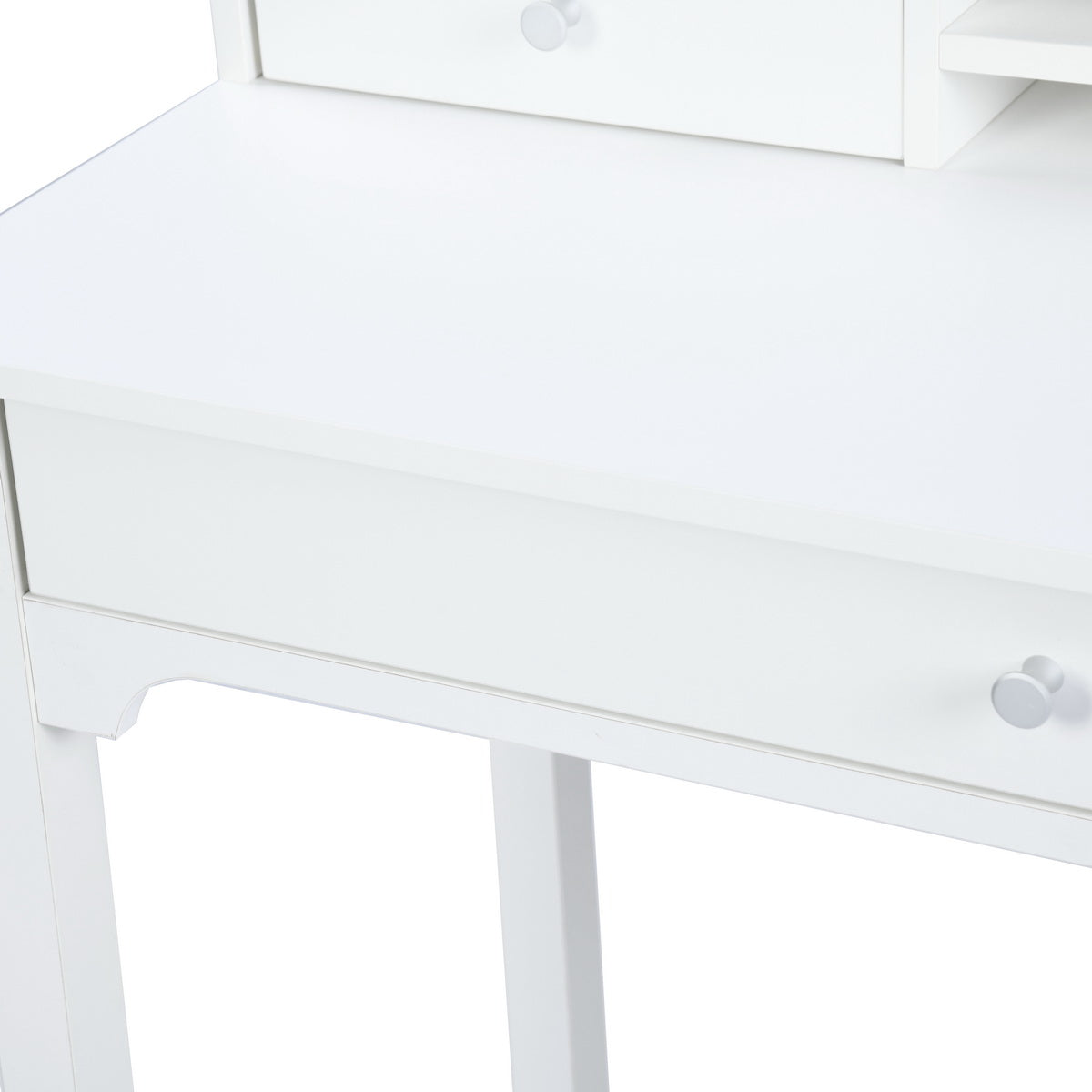 Table de coiffeuse/Bureau d'ordinateur en bois blanc avec rangement, 3 tiroirs et étagère - DEVAKI