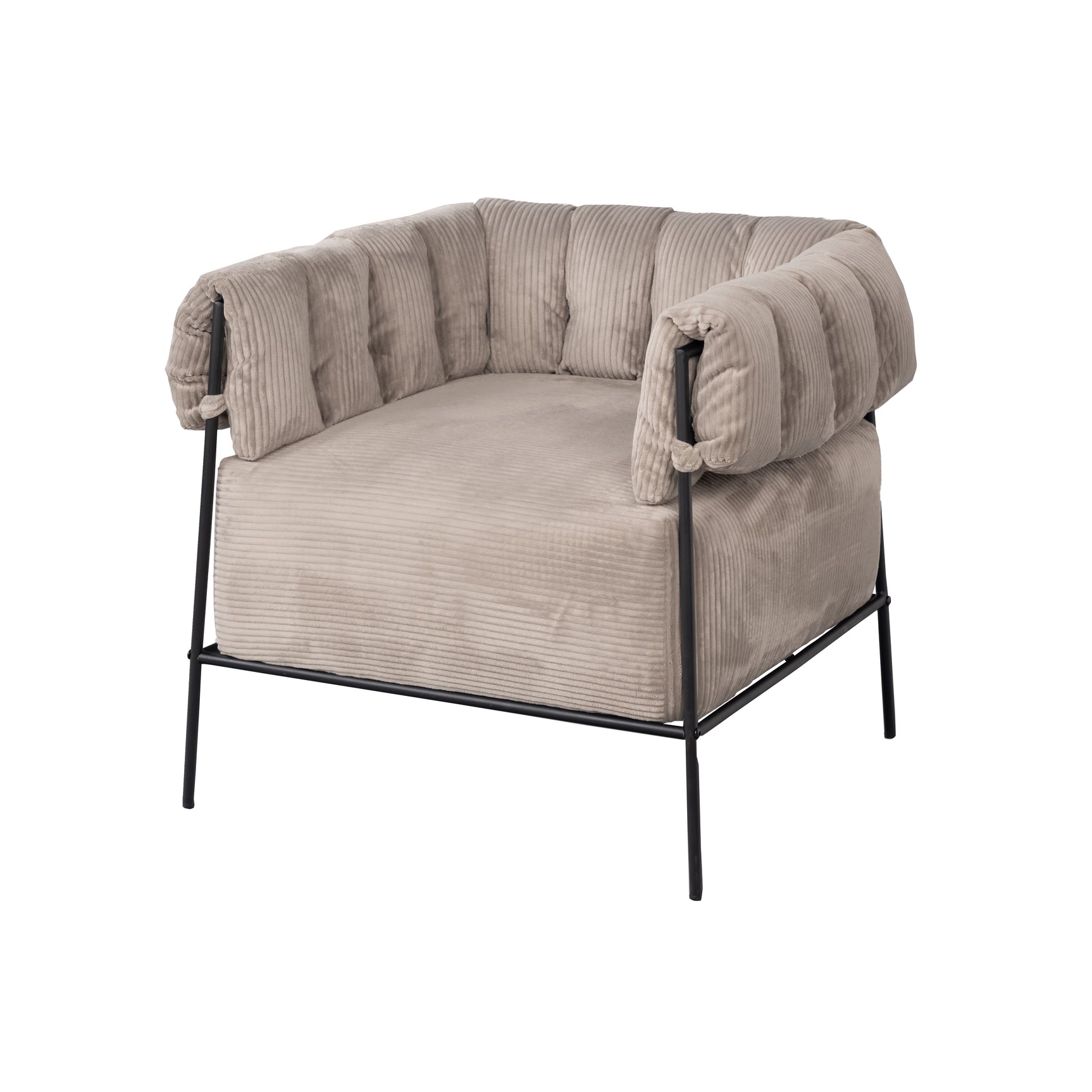 Fauteuil lounge avec accoudoirs en velours côtelé taupe clair - DOMCO