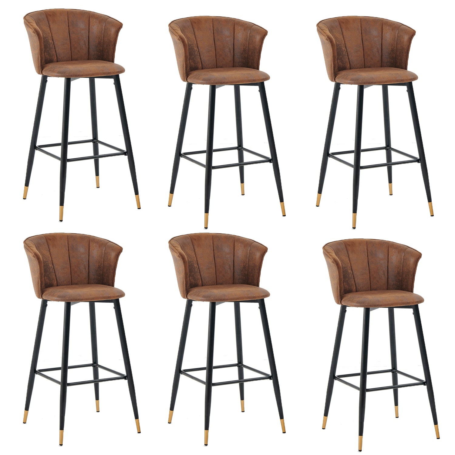 Set mit 6 industriellen Barhockern mit Armlehnen und Wildlederrücken – DONCIC BAR