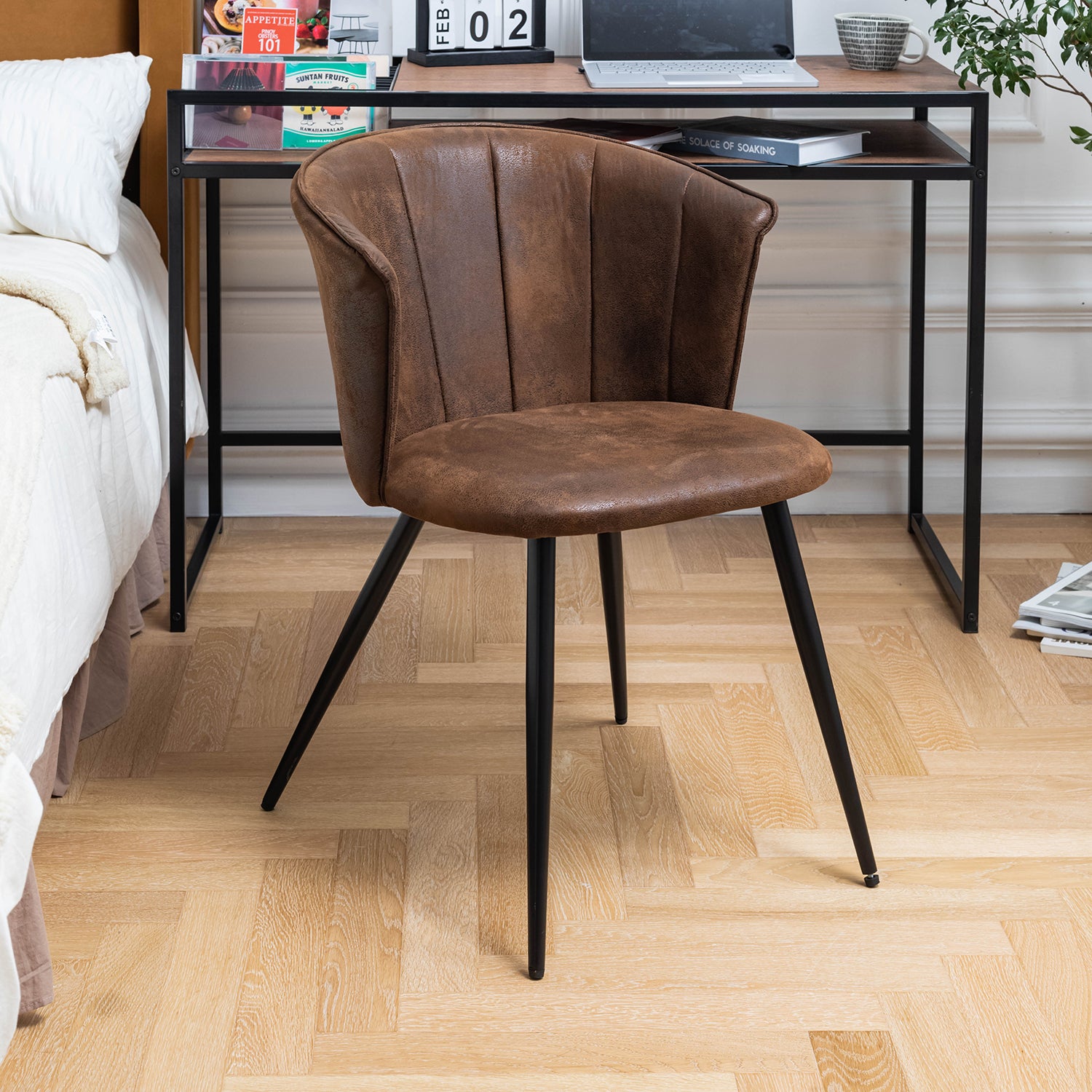 Conjunto de 6 sillones de comedor industriales con reposabrazos de ante - DONCIC