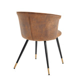 Set of 4 retro suede dining room chairs, black and gold metal legs, DONCIC SUEDE BROWN BG 4PCS