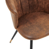 Set of 4 retro suede dining room chairs, black and gold metal legs, DONCIC SUEDE BROWN BG 4PCS