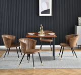 Set of 4 retro suede dining room chairs, black and gold metal legs, DONCIC SUEDE BROWN BG 4PCS