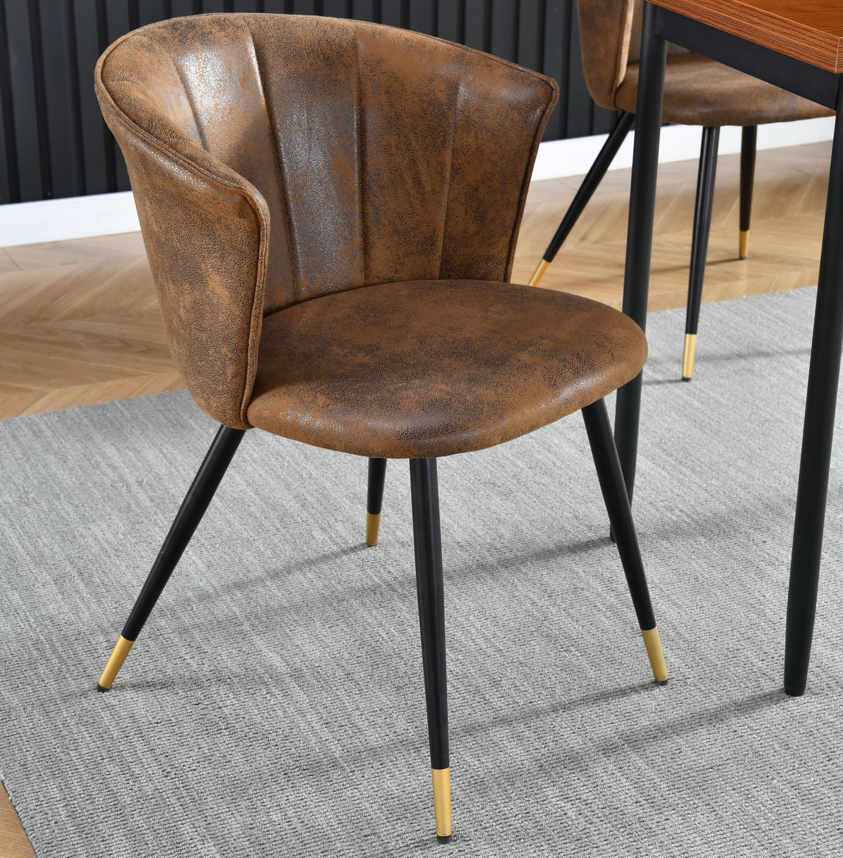 Set of 4 retro suede dining room chairs, black and gold metal legs, DONCIC SUEDE BROWN BG 4PCS