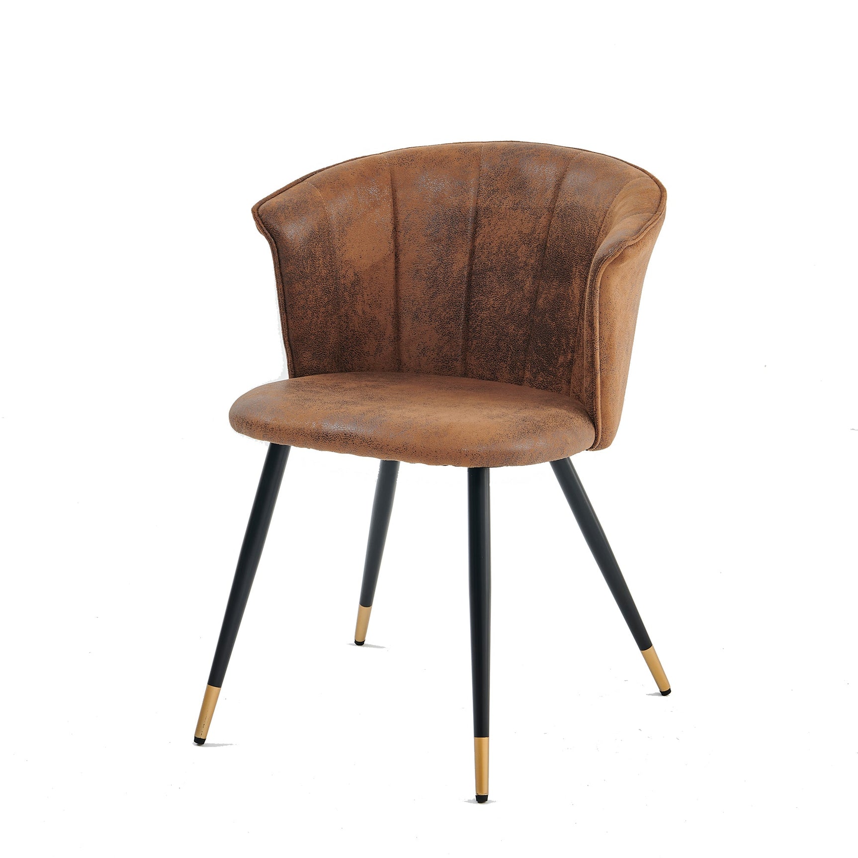 Set of 4 retro suede dining room chairs, black and gold metal legs, DONCIC SUEDE BROWN BG 4PCS