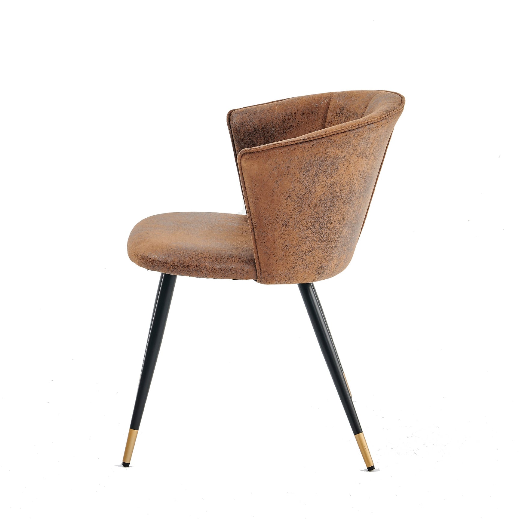 Set of 4 retro suede dining room chairs, black and gold metal legs, DONCIC SUEDE BROWN BG 4PCS