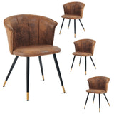 Set of 4 retro suede dining room chairs, black and gold metal legs, DONCIC SUEDE BROWN BG 4PCS