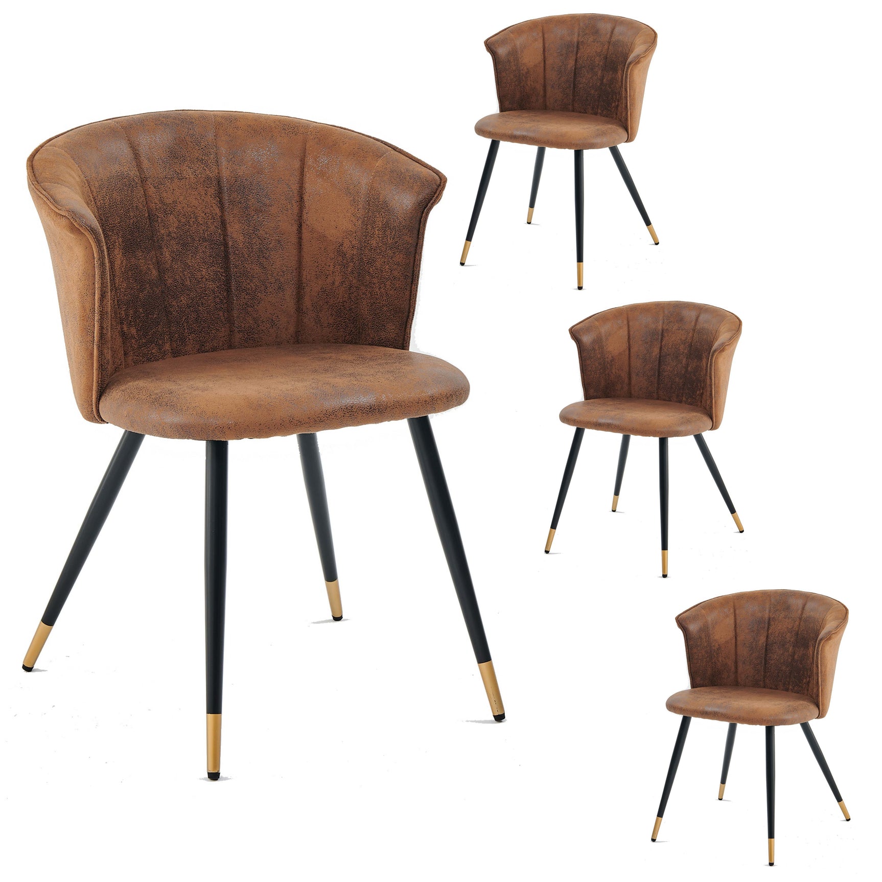 Set of 4 retro suede dining room chairs, black and gold metal legs, DONCIC SUEDE BROWN BG 4PCS