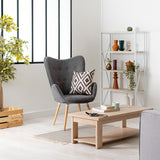 Scandinavian armchair with armrests in dark gray fabric - Kas
