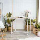 Bureau/table d'ordinateur industriel pliant en bois de chêne et en métal blanc - ASCOLI