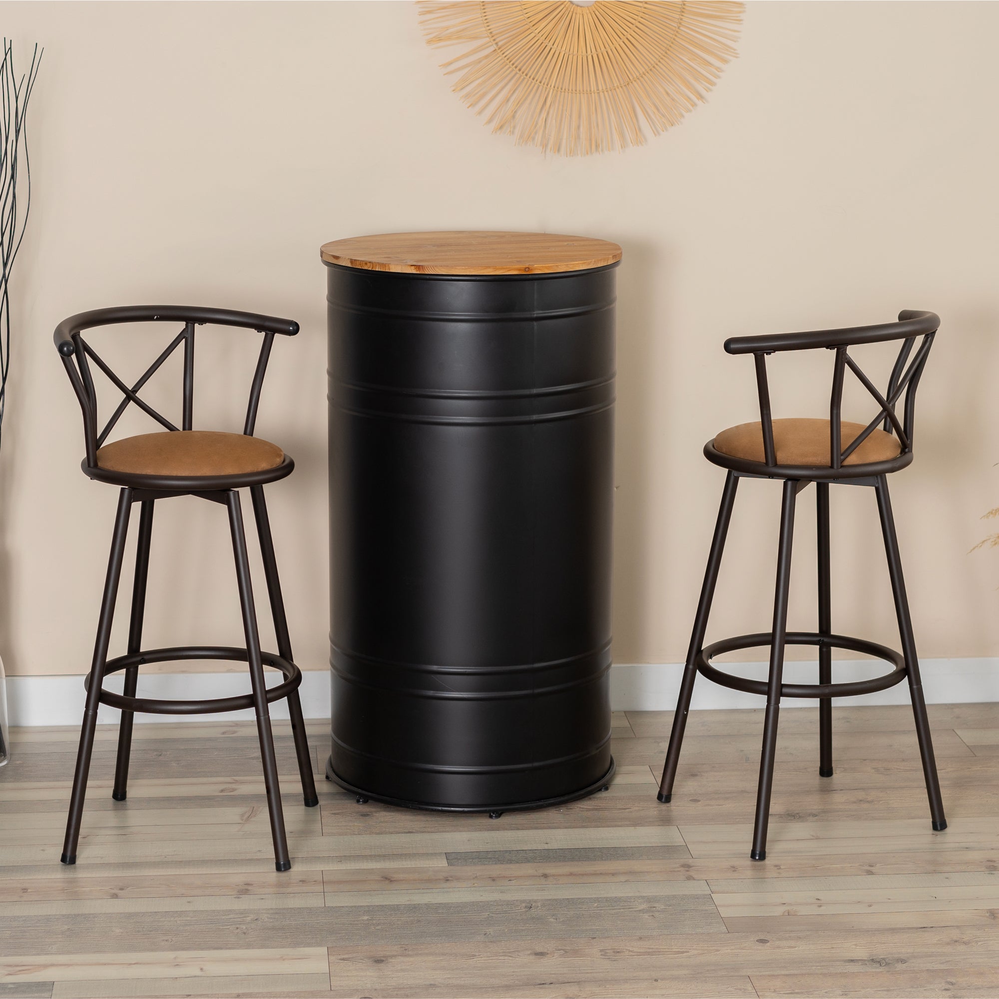 Set of 2 industrial style kitchen bar stools with mocha colored metal Meubles Cosy