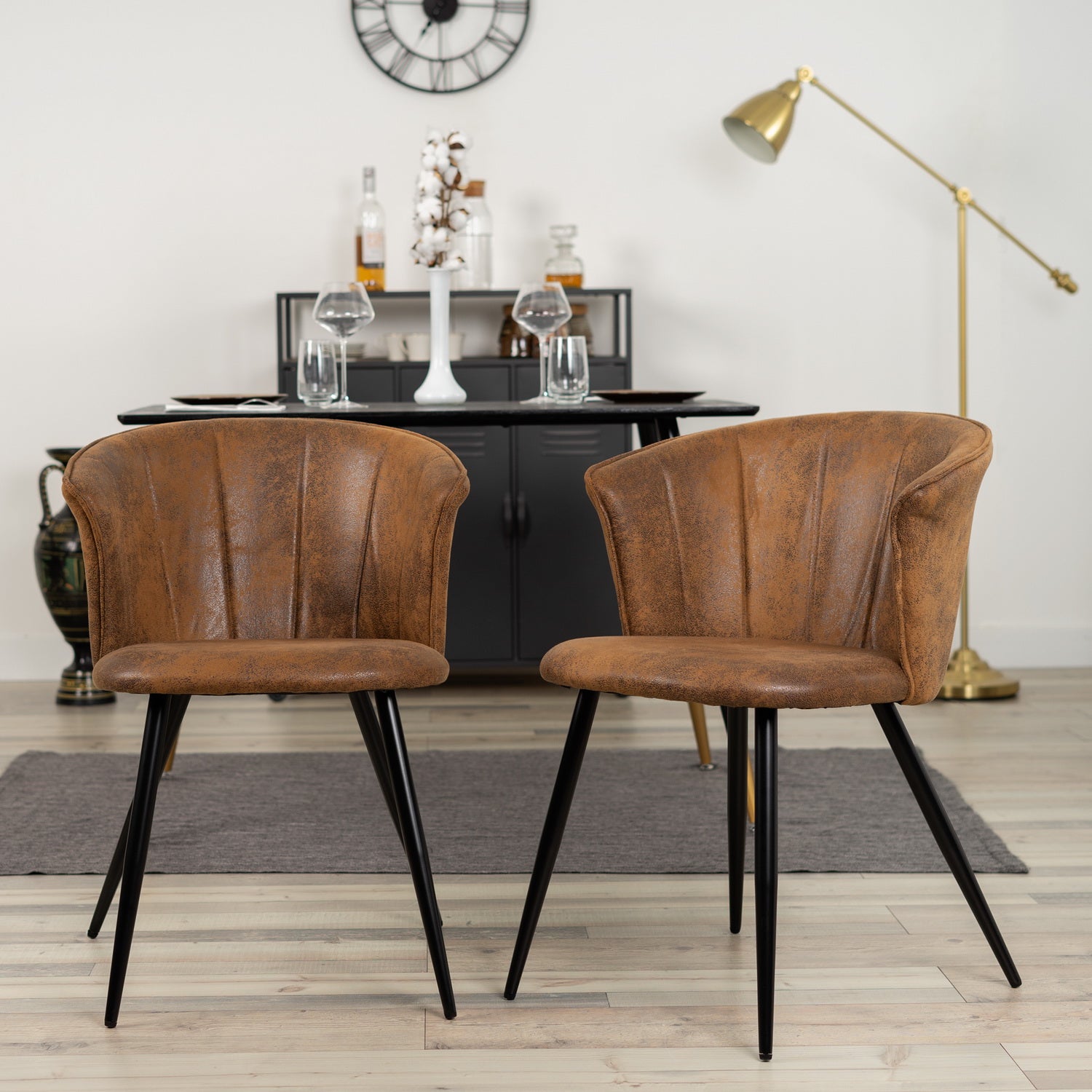 Lot de 2 fauteuils de salle à manger industriels avec accoudoirs en suédine - DONCIC