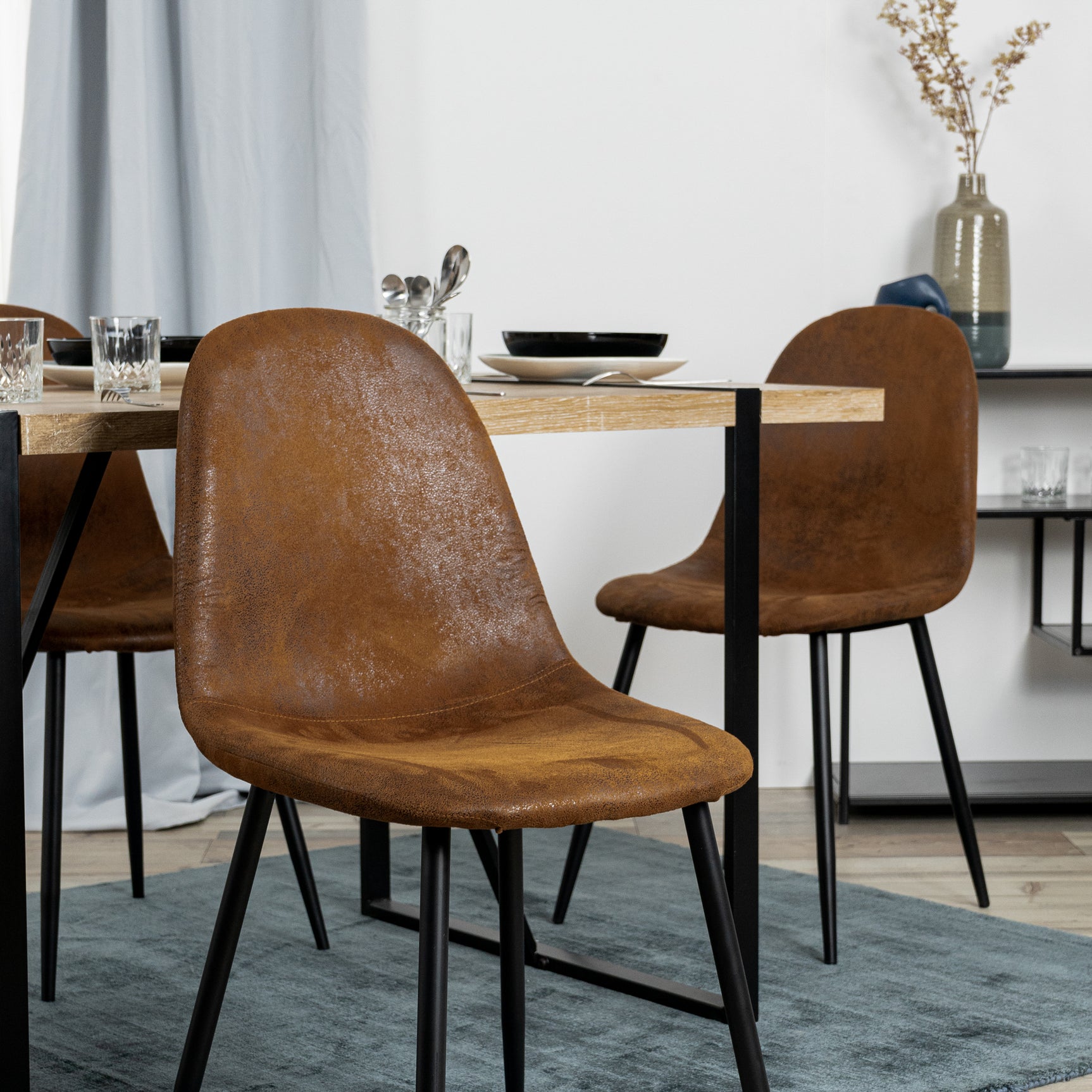 Lot de 4 chaises de salle à manger industrielles en suédine - CHARLTON