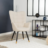 Fauteuil scandinave avec accoudoirs en tissu beige à surpiqûres - FUNKEL