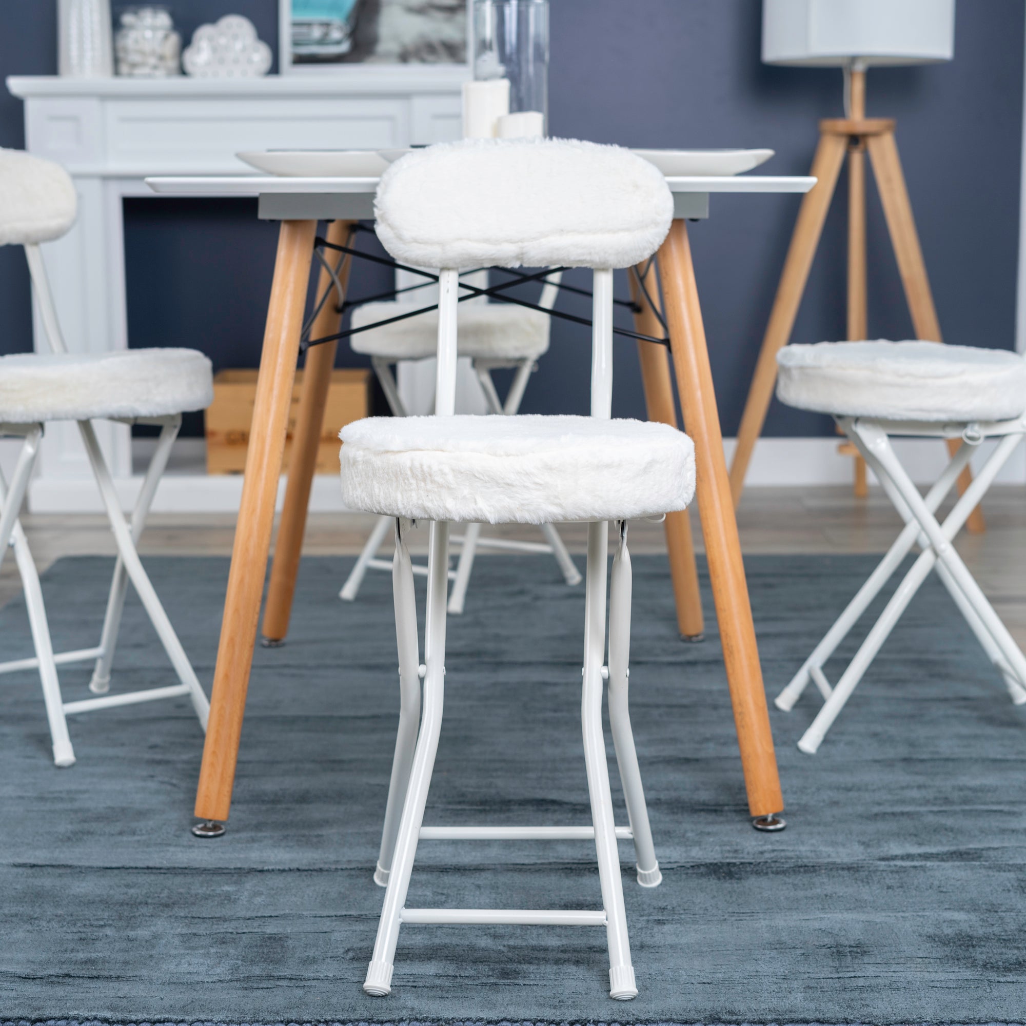 Tabouret de Pliant Chaise Haute Ronde Rembourrée avec Dossier et  Repose-Pieds,Tabouret de Cuisine à