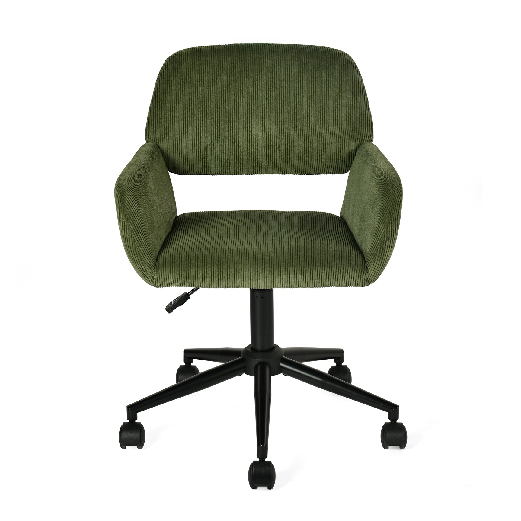 Consejo con un escritorio industrial industrial y silla en terciopelo acanalado verde oliva - Ascoli & Ross