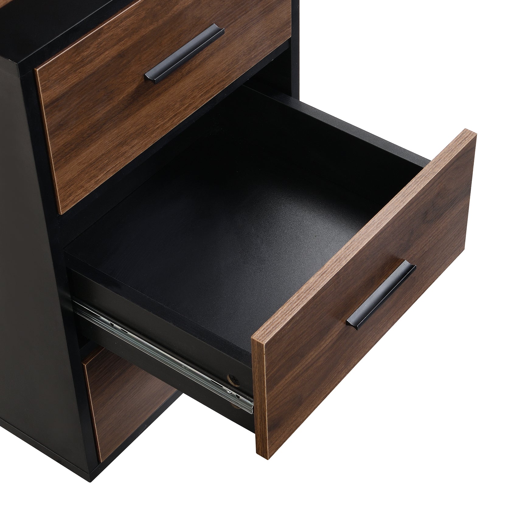 Bureau industriel en bois avec 3 tiroirs et rangements