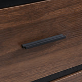 Bureau industriel en bois avec 3 tiroirs et rangements