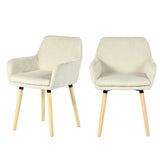 Lot de 2 chaises de salle à manger de style scandinave avec pieds en bois et accoudoirs en velours côtelé beige - ELIA