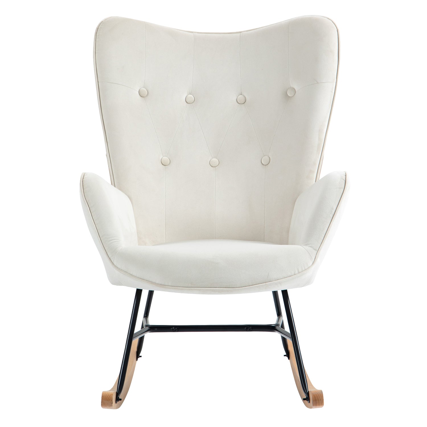 Comoda sedia a dondolo scandinava per allattamento in velluto beige imbottito - EPPING BEIGE
