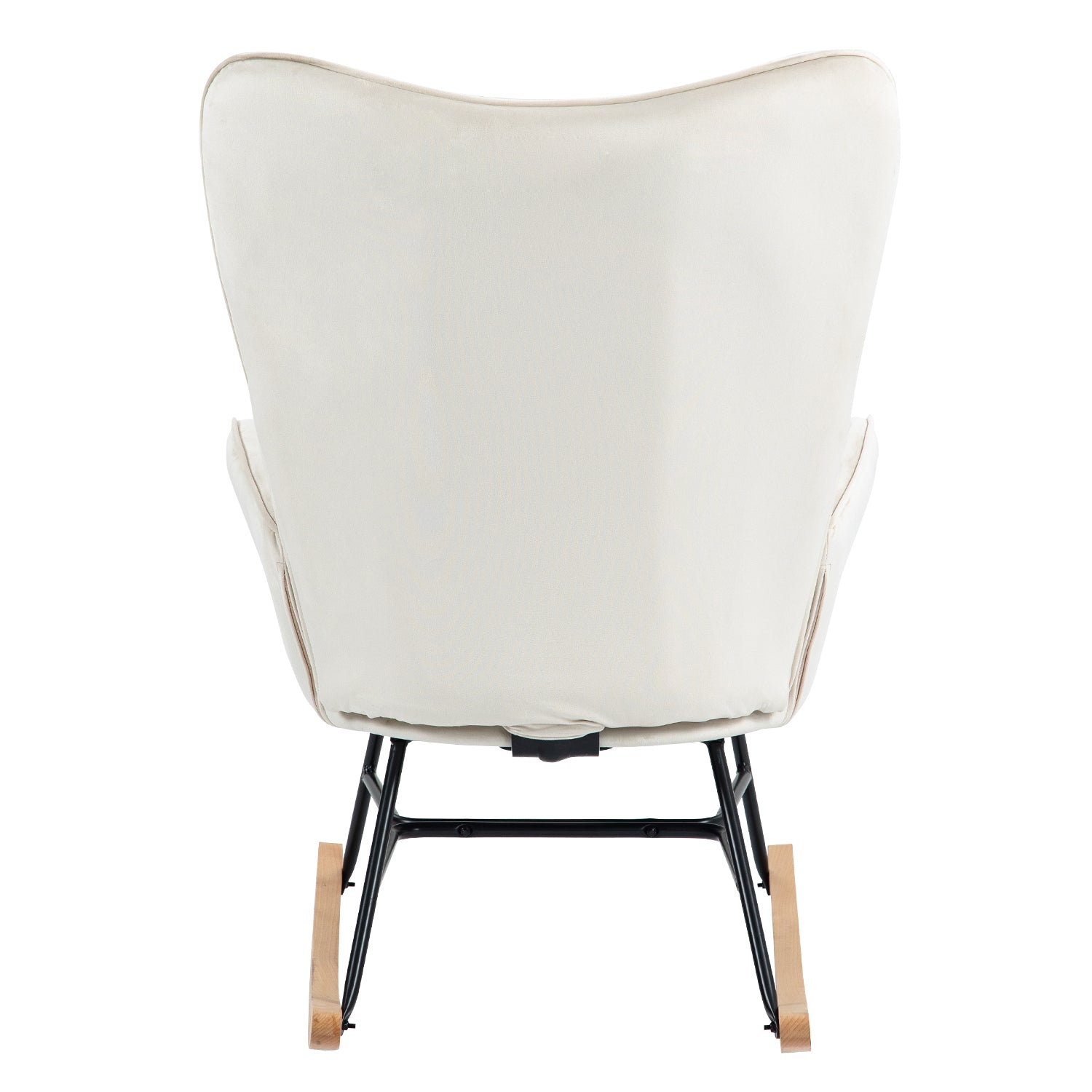 Comoda sedia a dondolo scandinava per allattamento in velluto beige imbottito - EPPING BEIGE