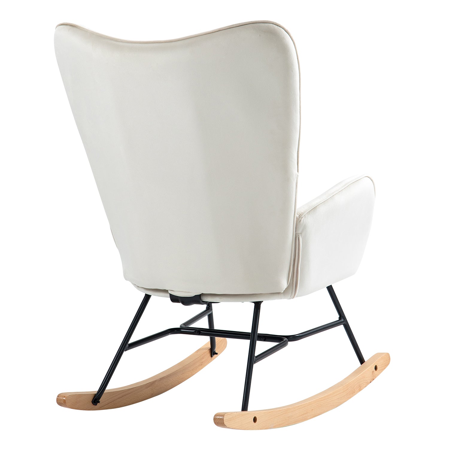 Comoda sedia a dondolo scandinava per allattamento in velluto beige imbottito - EPPING BEIGE