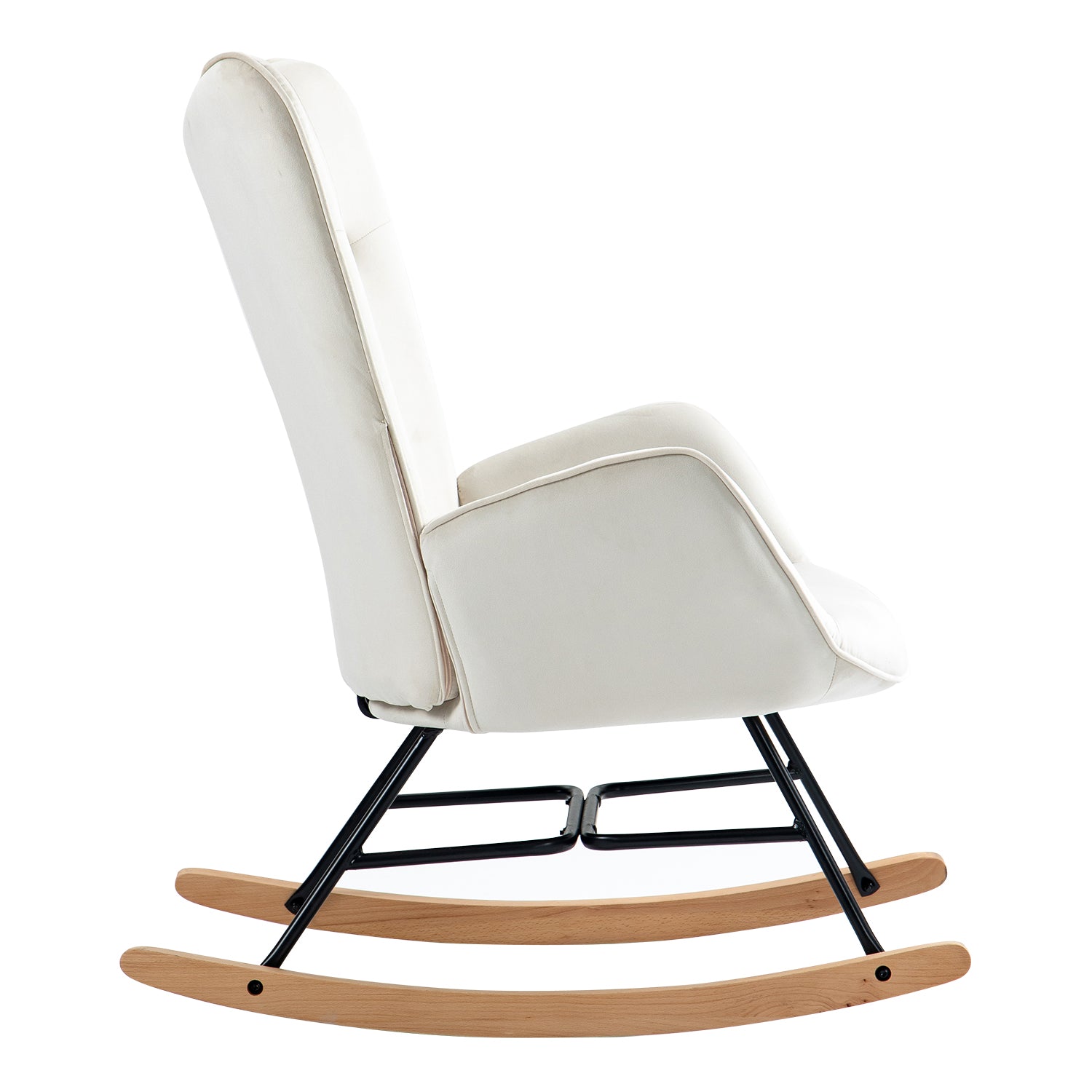 Comoda sedia a dondolo scandinava per allattamento in velluto beige imbottito - EPPING BEIGE