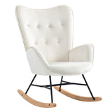 Comoda sedia a dondolo scandinava per allattamento in velluto beige imbottito - EPPING BEIGE