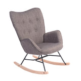 Fauteuil à bascule allaitement scandinave avec accoudoirs en tissu gris foncé capitonné - EPPING