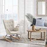 Fauteuil à bascule allaitement scandinave avec accoudoirs en tissu beige capitonné - EPPING