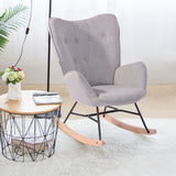 Fauteuil à bascule allaitement scandinave avec accoudoirs en tissu gris capitonné - EPPING