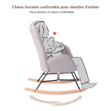 Fauteuil à bascule allaitement scandinave avec accoudoirs en tissu gris capitonné - EPPING