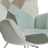 Fauteuil à bascule allaitement scandinave avec accoudoirs en tissu patchwork aqua capitonné - EPPING