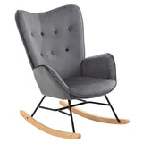 Fauteuil à bascule allaitement scandinave avec accoudoirs en velours gris capitonné - EPPING