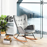 Fauteuil à bascule allaitement scandinave avec accoudoirs en velours gris capitonné - EPPING