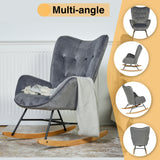 Fauteuil à bascule allaitement scandinave avec accoudoirs en velours gris capitonné - EPPING