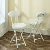 Set von 4 Stühlen/Klapphocker, runder Sitz im Stoff Fellfell weißes Fell - Ernst