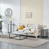 Table basse carrée style contemporain, plateau en bois effet marbre, structure en métal noir - FACTO