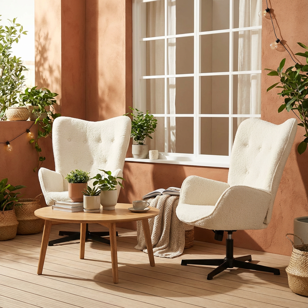 Lot de 2 fauteuil de bureau pivotant et réglable avec accoudoirs, fauteuil de salon inclinable en tissu chenille beige - FUCHS