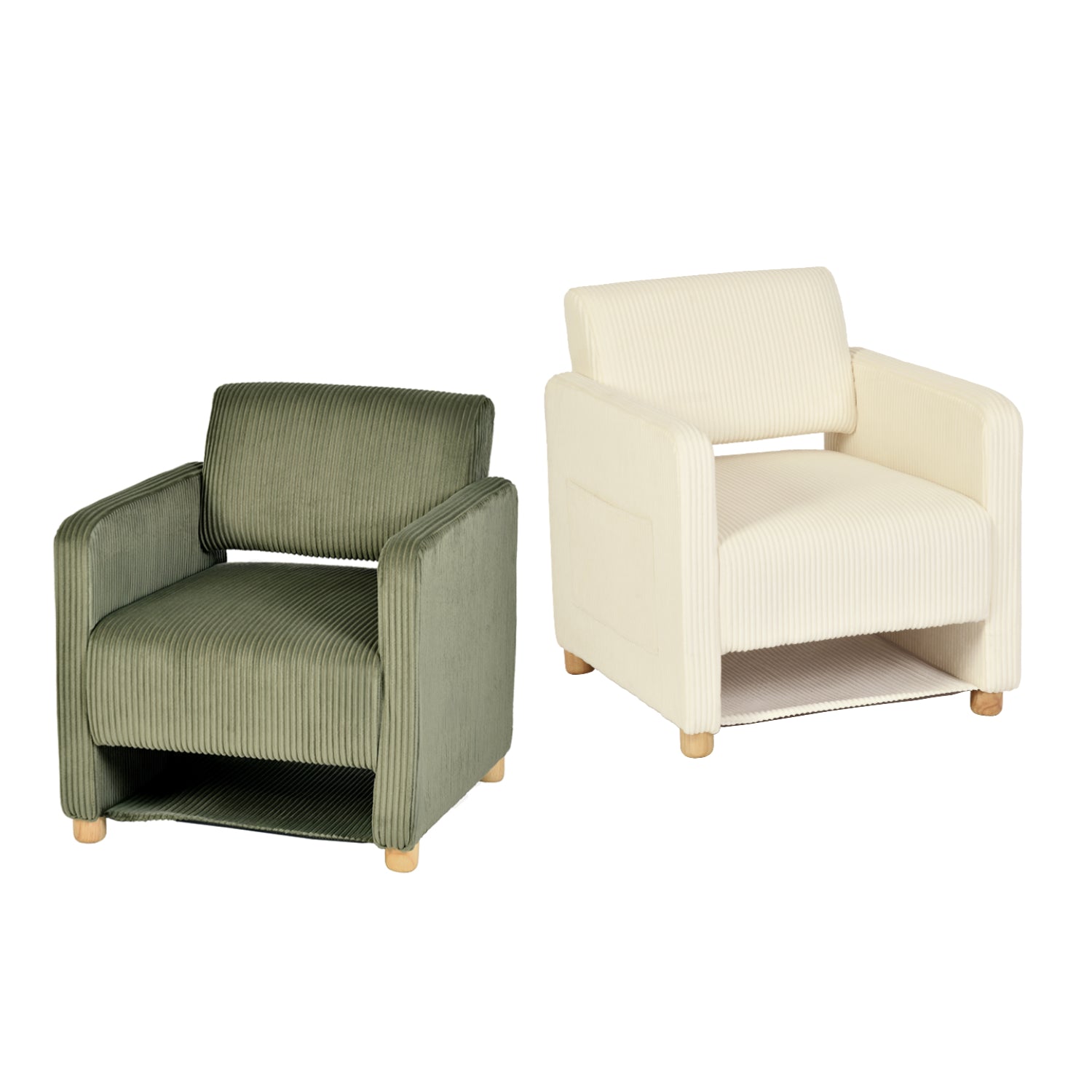 Lot de 2 fauteuil de détente 1 place canapé pour salon, fauteuil avec emballage en velours côtelé vert&beige - KARIA