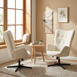 Lot de 2 fauteuil de bureau pivotant et réglable avec accoudoirs, fauteuil de salon inclinable en tissu chenille beige - FUCHS