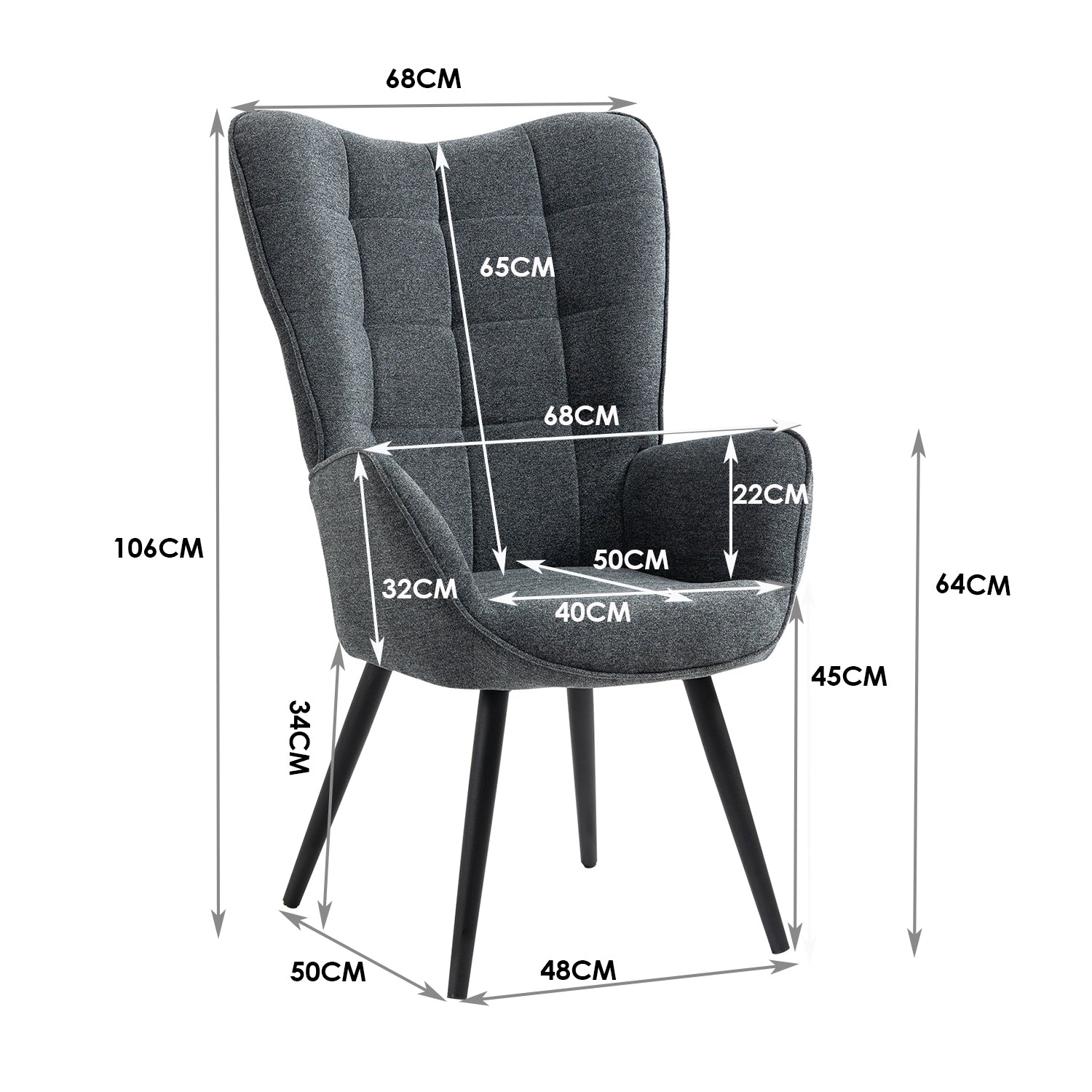 Fauteuil scandinave avec accoudoirs en tissu gris foncé à surpiqûres - FUNKEL