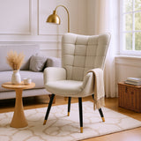 Fauteuil scandinave avec accoudoirs en tissu beige à surpiqûres - FUNKEL