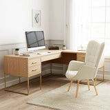 Fauteuil scandinave avec accoudoirs en tissu beige à surpiqûres - FUNKEL