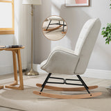 Fauteuil à bascule allaitement scandinave avec accoudoirs en tissu beige à surpiqûres - FUNKEL